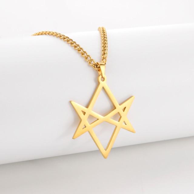 Thelema Unicursal Hexagramm Symbol Edelstahl Halskette für Männer Vintage Religion Talisman Amulett Schmuck 60cm von Joom DACH