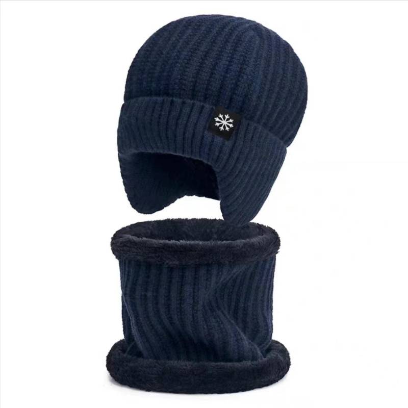 Thermo-Fleece-Beanie für Herren, Wintermütze, weich gestrickt, warme Skimütze, Outdoor-Kopfbedeckung für kaltes Wetter 1 SET dunkelblaue von Joom DACH
