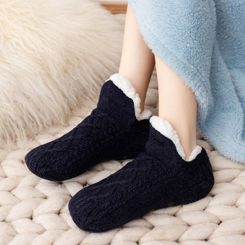 Thermo-Hausschuhsocken für Herren, für den Winter, warm, kurz, aus Baumwolle, verdickt, weich, rutschfest, flauschig, für zu Hause, zum Schlafen 43-46 schwarz von Joom DACH