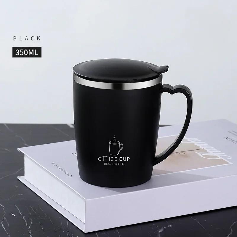 Thermo-Kaffeetasse aus Edelstahl 304, doppelwandig, wärmeisolierend, sturzsicher, mit Deckel und Griff, auslaufsicher 350ml schwarz von Joom DACH