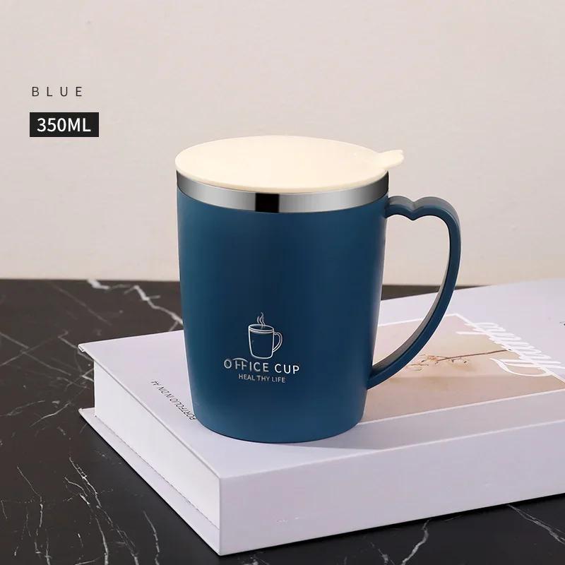 Thermo-Kaffeetasse aus Edelstahl 304, doppelwandig, wärmeisolierend, sturzsicher, mit Deckel und Griff, auslaufsicher 350ml blau von Joom DACH