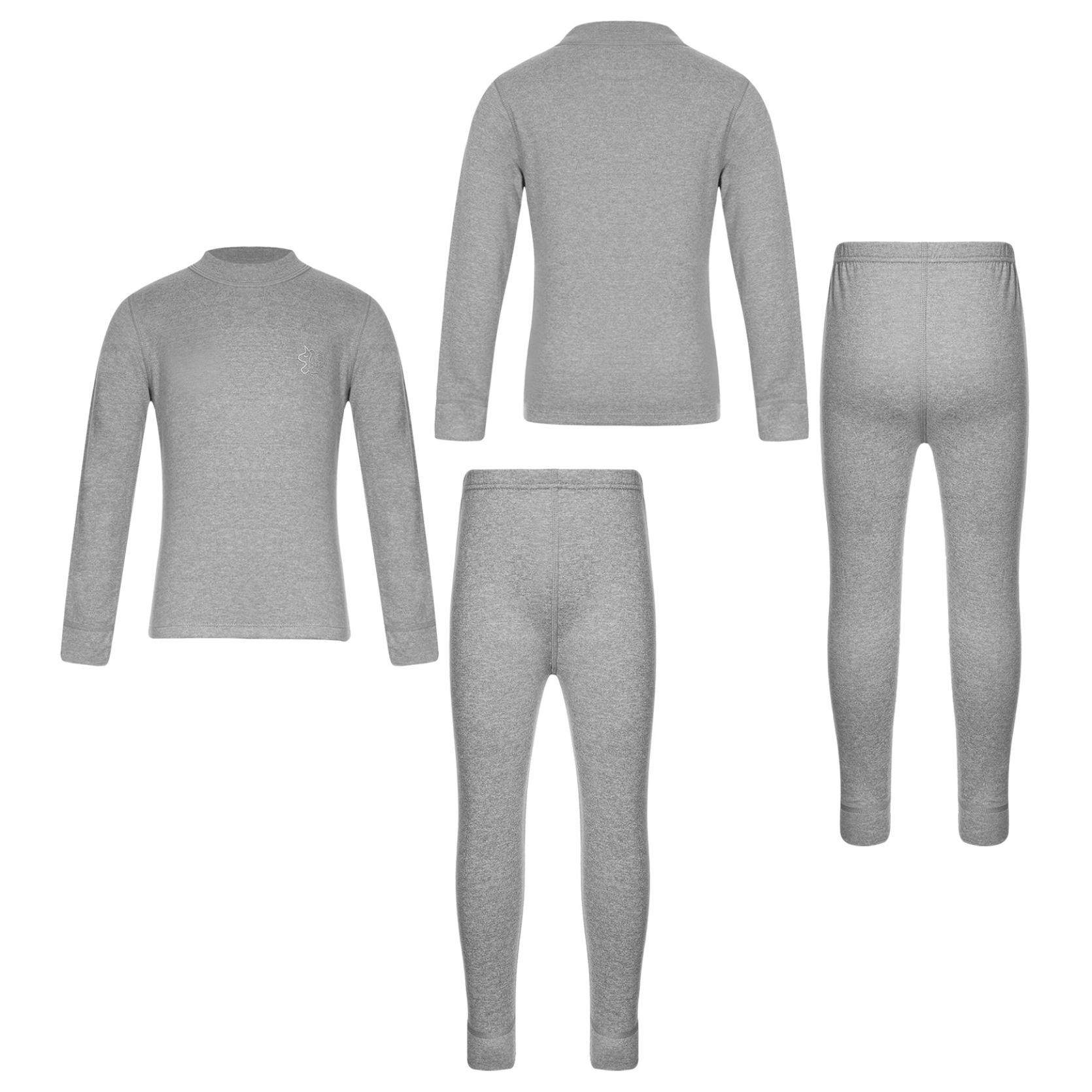 Thermo-Unterwäsche-Set für Kinder, Mädchen und Jungen, warmer Baselayer-Anzug, Stehkragen, Langarm-T-Shirt mit Hose 3-4 Years graue von Joom DACH