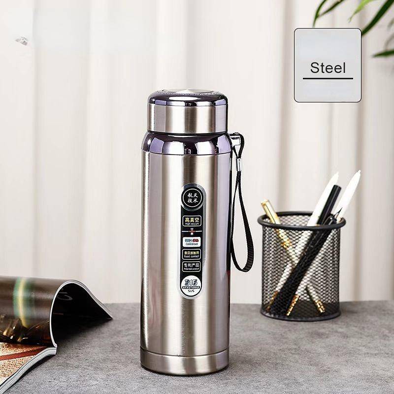 Thermosbecher mit großer Kapazität, 600 ml/800 ml/1000 ml, Isolierflaschen, tragbare Edelstahl-Thermosbecher, Wasserflasche, Reise-Teebecher, Büro-Thermosbecher 1000ml silber von Joom DACH