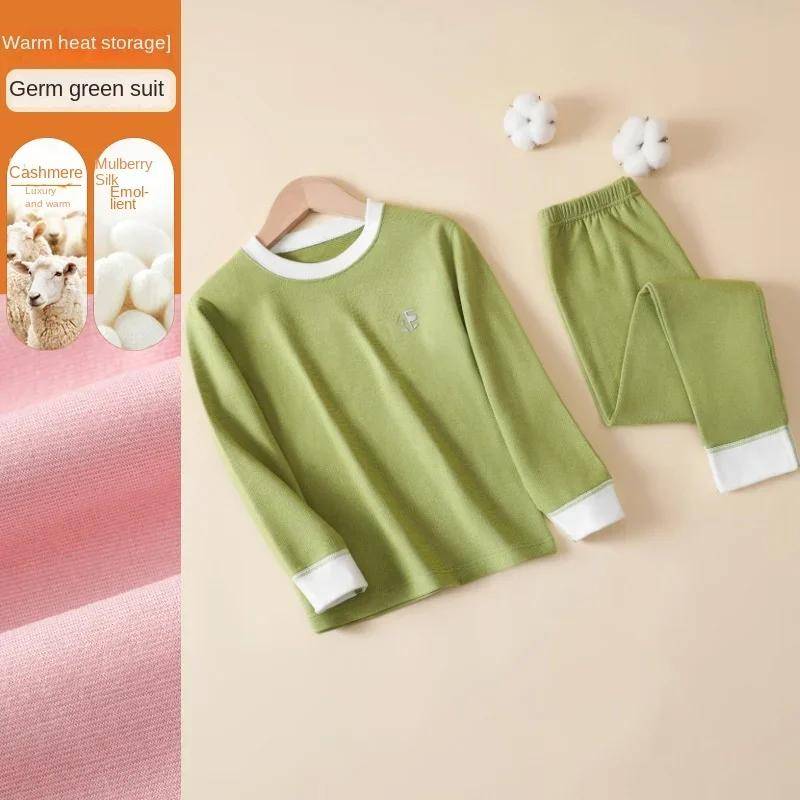 Thermounterwäsche-Set für Kinder, warm, dick, gebürsteter Stoff, Baby-Schlafanzug, Homewear, Jungen und Mädchen, Thermo-Unteranzug 100cm von Joom DACH