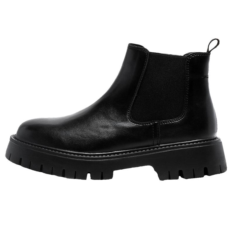 Schuhe mit dicker Sohle Herren Erhöhung Chelsea Boots Sozialleder Winter Kurze Stiefel Business Stiefel Leder Plüsch Runde Zehenschuhe 48 schwarz von Joom DACH