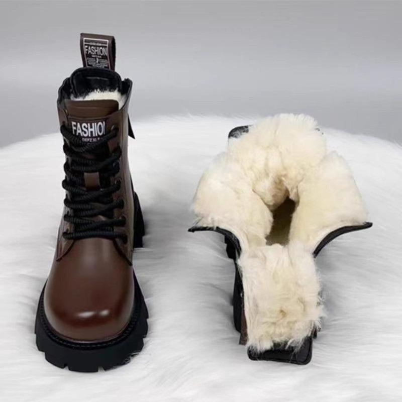 Schuhe mit dicken Sohlen, Rutschfeste Stiefel, Damen Herbst- und Winter-Neuer Stil Schneestiefel mit Fleece-Baumwollstiefeln 40 dunkelbraune von Joom DACH