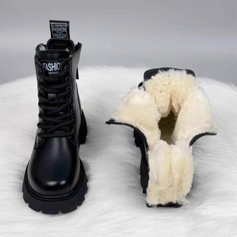Schuhe mit dicken Sohlen, Rutschfeste Stiefel, Damen Herbst- und Winter-Neuer Stil Schneestiefel mit Fleece-Baumwollstiefeln 40 dunkelbraune von Joom DACH