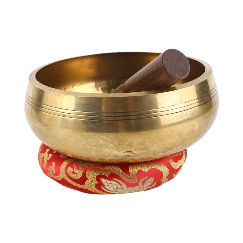 Tibetische Klangschalen-Set mit 20,5 cm/ 8 Zoll großer handgefertigter Metall-Klangschale und weichem Kissen und gold von Joom DACH