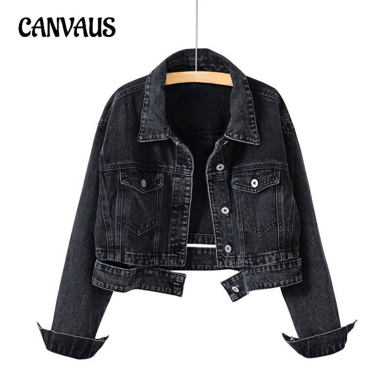 Tide Hong Kong Style Plus Size Jeansjacke Damen Frühling und Herbst Retro Chic Jeansjacke S schwarz von Joom DACH