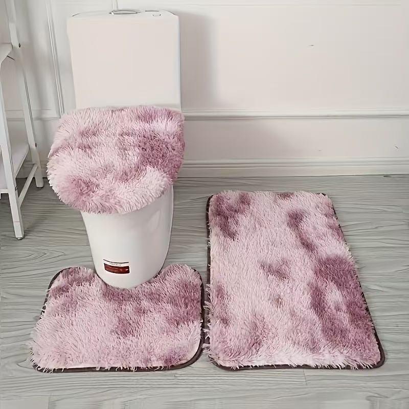 Tie-Dye Seide & Wolle Badezimmermatten-Set: Schmutzabweisend, Rutschfest, Saugfähig, Plüschiges 3-teiliges Toilettenmattenset. 40*60cm rose rot von Joom DACH