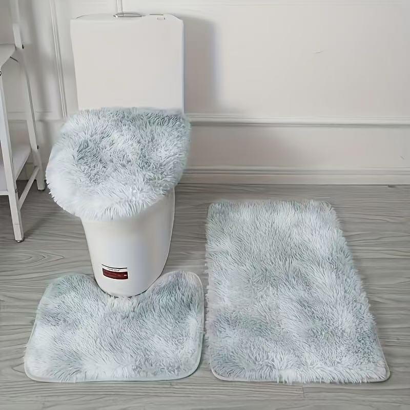 Tie-Dye Seide & Wolle Badezimmermatten-Set: Schmutzabweisend, Rutschfest, Saugfähig, Plüschiges 3-teiliges Toilettenmattenset. 50*80cm hellblaue von Joom DACH