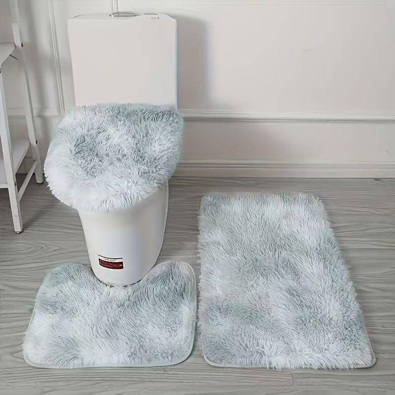 Tie-Dye Seide & Wolle Badezimmermatten-Set: Schmutzabweisend, Rutschfest, Saugfähig, Plüschiges 3-teiliges Toilettenmattenset. 50*80cm hellblaue von Joom DACH