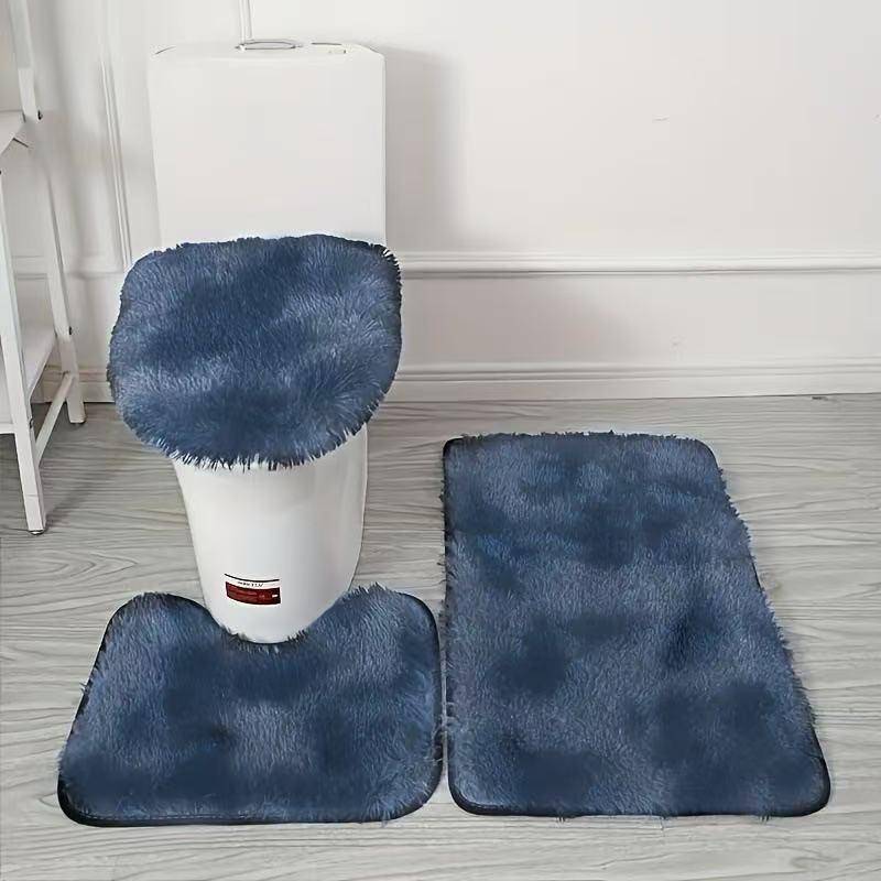 Tie-Dye Seide & Wolle Badezimmermatten-Set: Schmutzabweisend, Rutschfest, Saugfähig, Plüschiges 3-teiliges Toilettenmattenset. 50*80cm dunkelblaue von Joom DACH