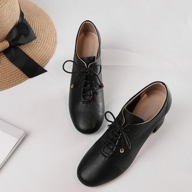 Tiefe Einzelschuhe, Damen-Halbschuhe, spitze Zehenpartie, Schnürschuhe, britischer Stil, Damenschuhe, Schwarz, Beige 37 schwarz von Joom DACH