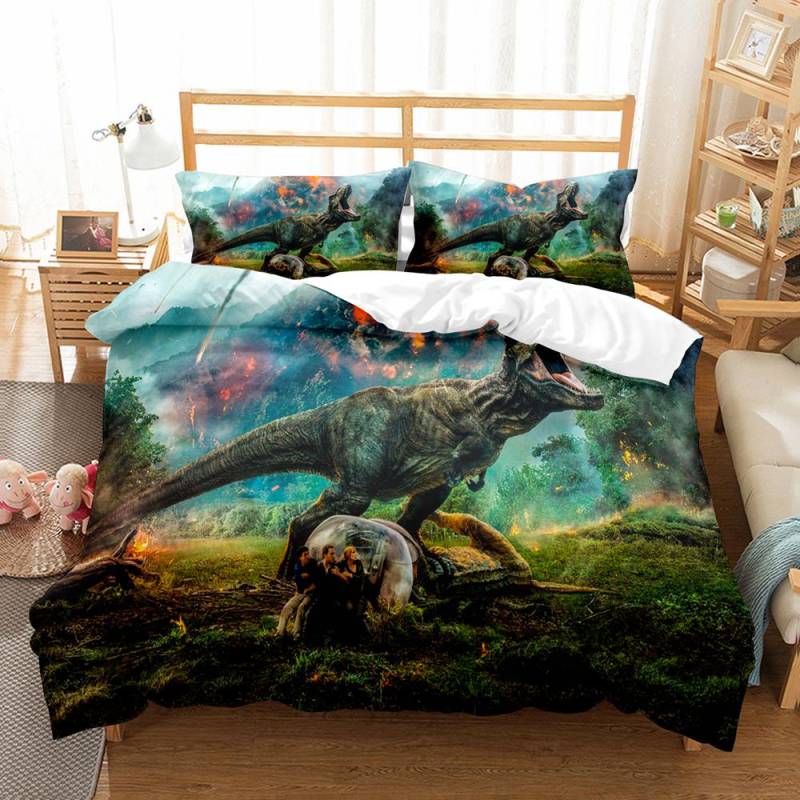 Tier Dinosaurier 3D Druck Bettwäsche Set Landschaft Bettdecke Luxus Bettbezug Set Heimtextilien Dekor Full Queen King Einzelgröße Junge EU single(135x200cm) von Joom DACH