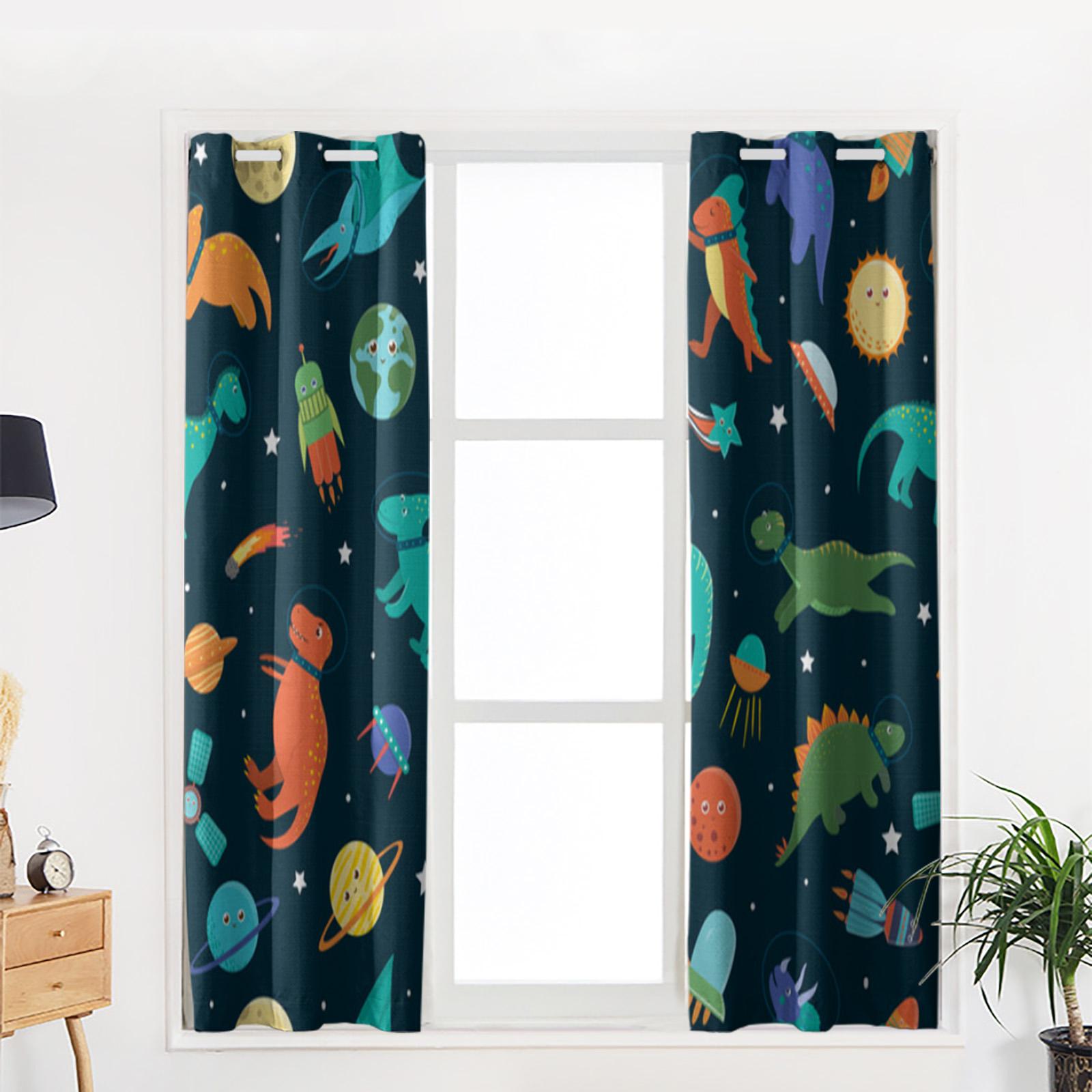 Tier Dinosaurier Weltraum Planet Fenster Vorhänge für Wohnzimmer Kinder Schlafzimmer Fensterdekoration Jalousien Küchenvorhänge 135W x 60H(cm) von Joom DACH