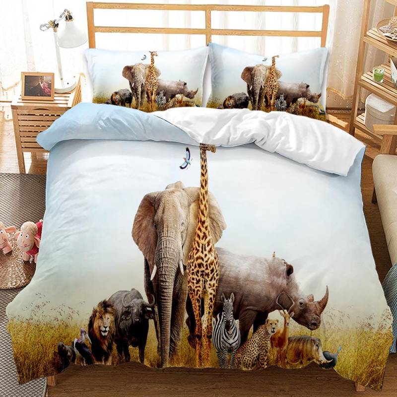 Tier Elefant Bettbezug Set mit Kissenbezug King Size Wildtiere Polyester Bettdeckenbezug für Kinder Jungen Mädchen Bettwäsche Set EU single(135x200cm) von Joom DACH