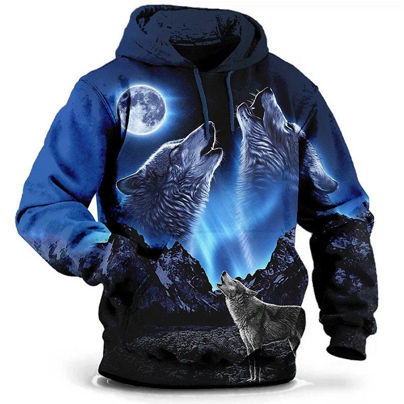 Tier Kapuzenpullover Herren Hoodie Wolf Grafik T-Shirt 3D-Druck Pullover Übergroße Herrenbekleidung Tops Männlich Herbst Streetwear S von Joom DACH
