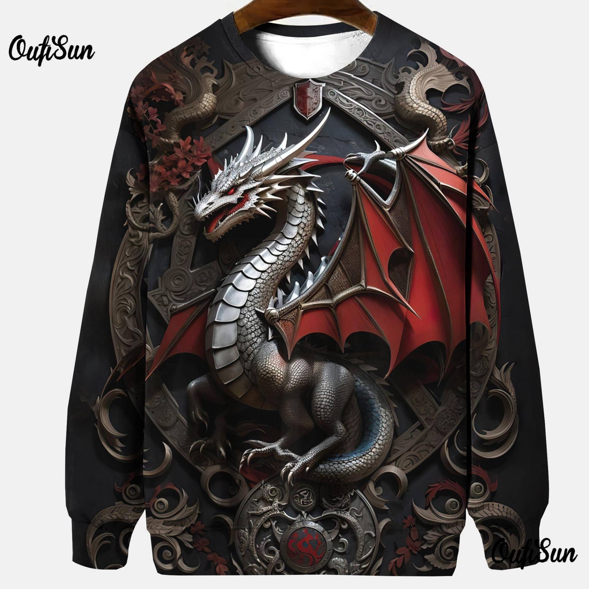 Tier-Kapuzenpullover für Herren, Sweatshirt ohne Hut, T-Shirts mit Drachen-Grafik, 3D-Druck, übergroße Herrenbekleidung, Oberteile, Pullover 6XL von Joom DACH