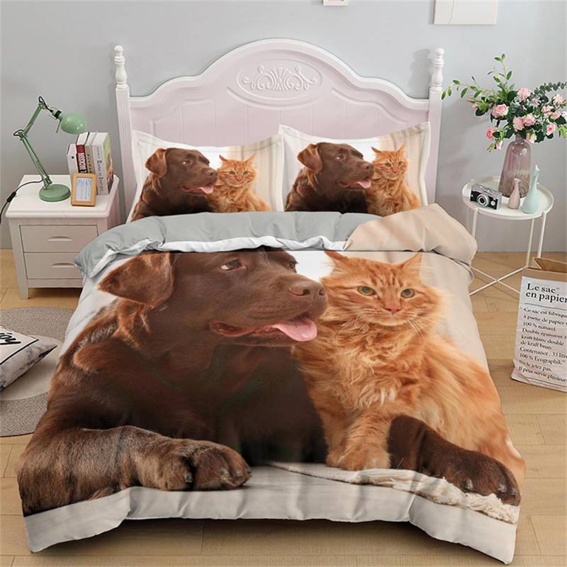 Tier Katze Bettbezug King Queen Schwarz Weiß Lustig Niedlich Haustier Kätzchen Bettwäsche-Set für Kinder Teenager Erwachsene Mode Weiche Bettdecke cot size 70x133cm von Joom DACH