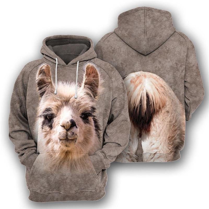 Tier Schaf Alpaka Pferd 3D-Druck Hoodies Herren Damen Oversized Hoodie Pullover Kapuzen-Sweatshirts Trainingsanzug Mäntel Kinderbekleidung S von Joom DACH