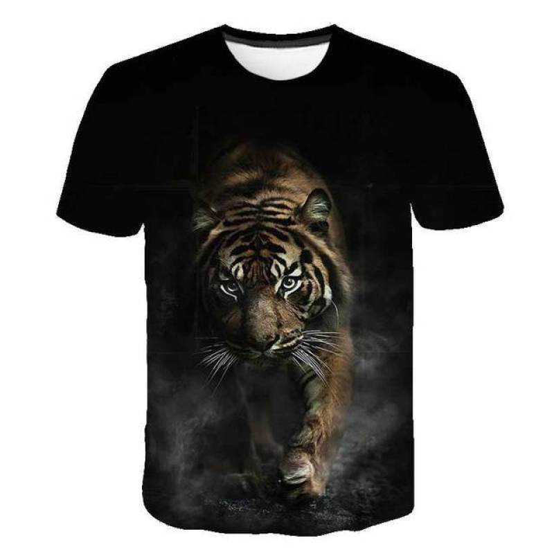 Tier-T-Shirt, übergroß, für Kinder, kurzärmelig, Tiger-3D-Druck, T-Shirts für Jungen, Kinder, Jungen und Mädchen, Tops, T-Shirt, Sommerkleidung 130 von Joom DACH