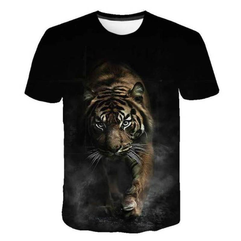 Tier-T-Shirt, übergroß, für Kinder, kurzärmelig, Tiger-3D-Druck, T-Shirts für Jungen, Kinder, Jungen und Mädchen, Tops, T-Shirt, Sommerkleidung 130 von Joom DACH