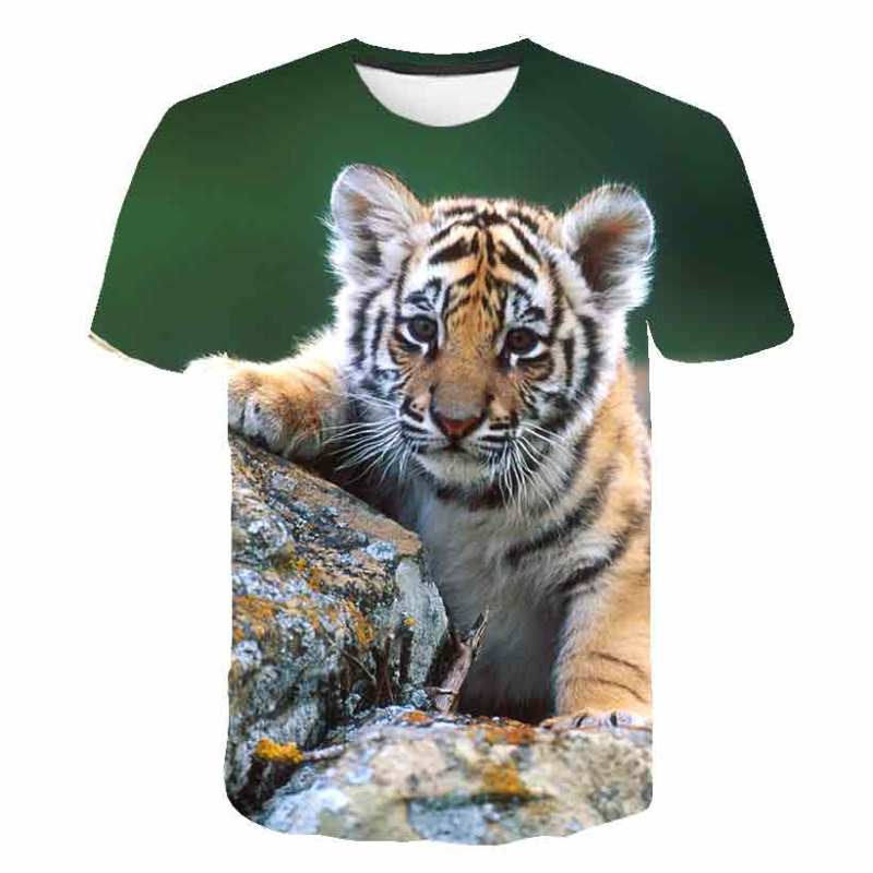 Tier-T-Shirt, übergroß, für Kinder, kurzärmelig, Tiger-3D-Druck, T-Shirts für Jungen, Kinder, Jungen und Mädchen, Tops, T-Shirt, Sommerkleidung 150 von Joom DACH