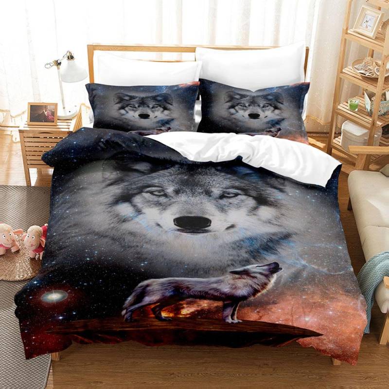 Tier Wolf Bettwäsche Set Schneewolf Hautfreundlich Weich King Queen Größe Bettbezug Set mit Kissenbezug Ohne Füllung für Jungen Erwachsene EU Single 135x200cm von Joom DACH