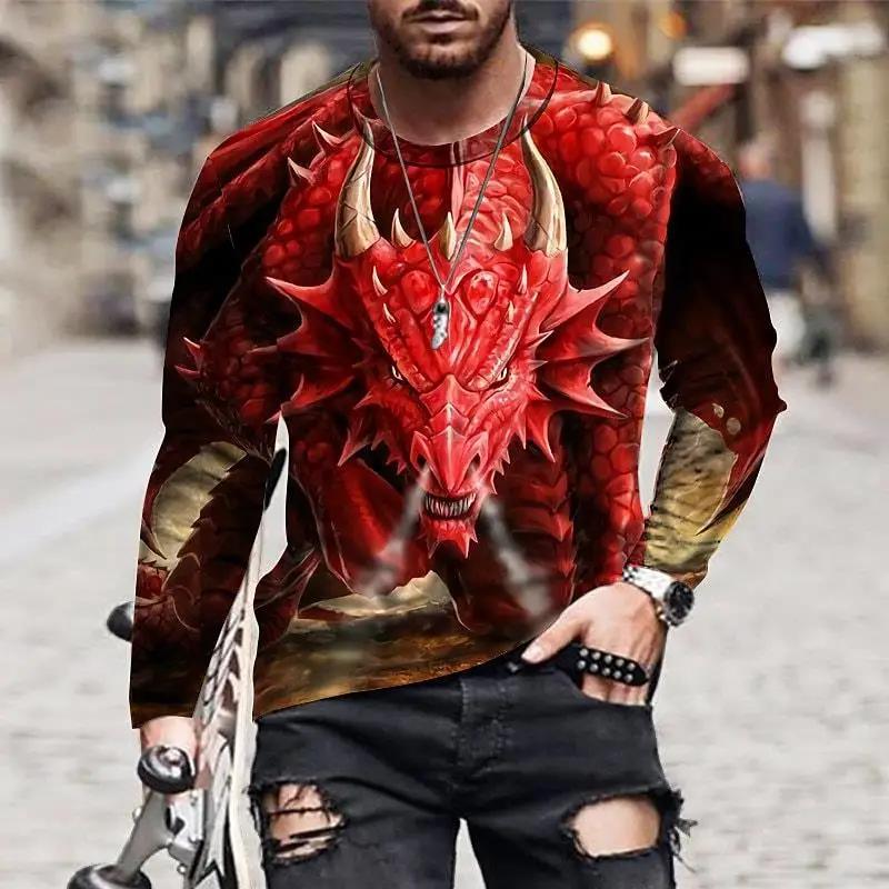 Tiere Vintage 3D-Druck Sommer Herren Rundhals T-Shirt Lässig Langarm Übergroßes T-Shirt Mode Pullover Herren Kleidung 3XL von Joom DACH