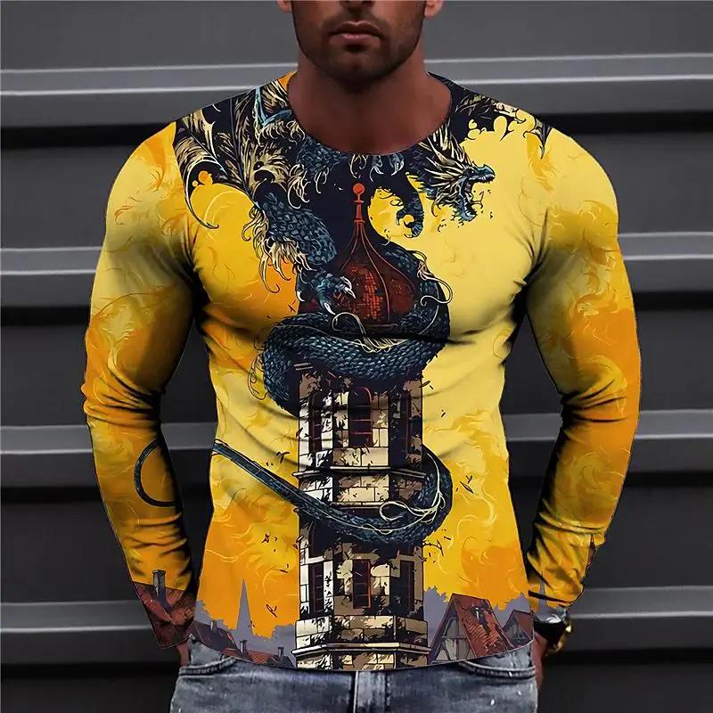 Tiere Vintage 3D-Druck Sommer Herren Rundhals T-Shirt Lässig Langarm Übergroßes T-Shirt Mode Pullover Herren Kleidung L von Joom DACH