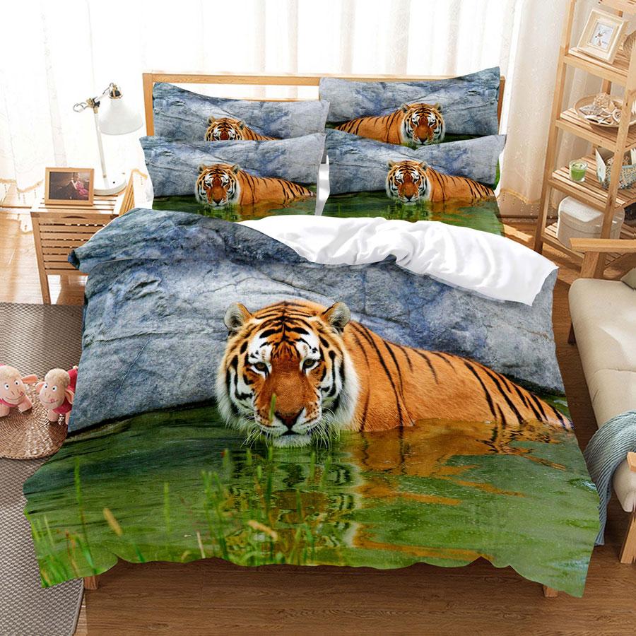 Tiger Bettbezug Set King Size 230x260 Doppelbett Einzel Queen Full Tier Steppdeckenbezug Leinen 3D Kissenbezug Twin Bettwäschesets EU Sing 135x200cm&Duvet Cover von Joom DACH