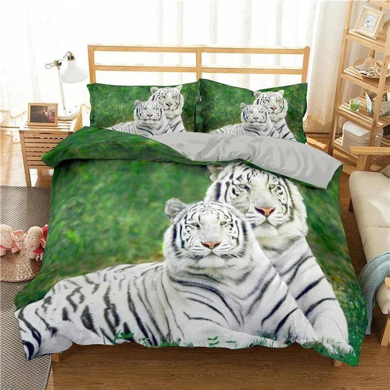 Tiger Bettbezug Set King/Queen/Full Size Wildes Thema Bettwäscheset Tiermuster Polyester Bettdeckenbezug mit 1/2 Kissenbezügen 135x200cm von Joom DACH