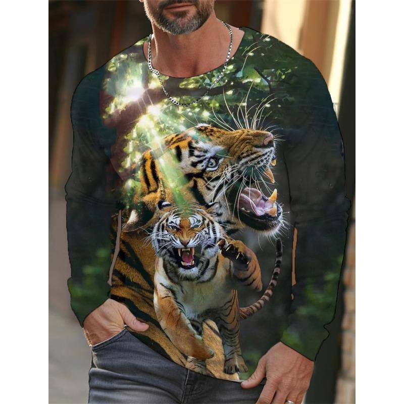 Tiger Grafik Herren Langarm T-Shirt für Herren Kleidung Casual Oberteil T-Shirt Mode Tier 3D Voll Druck T-Shirt 2XL von Joom DACH