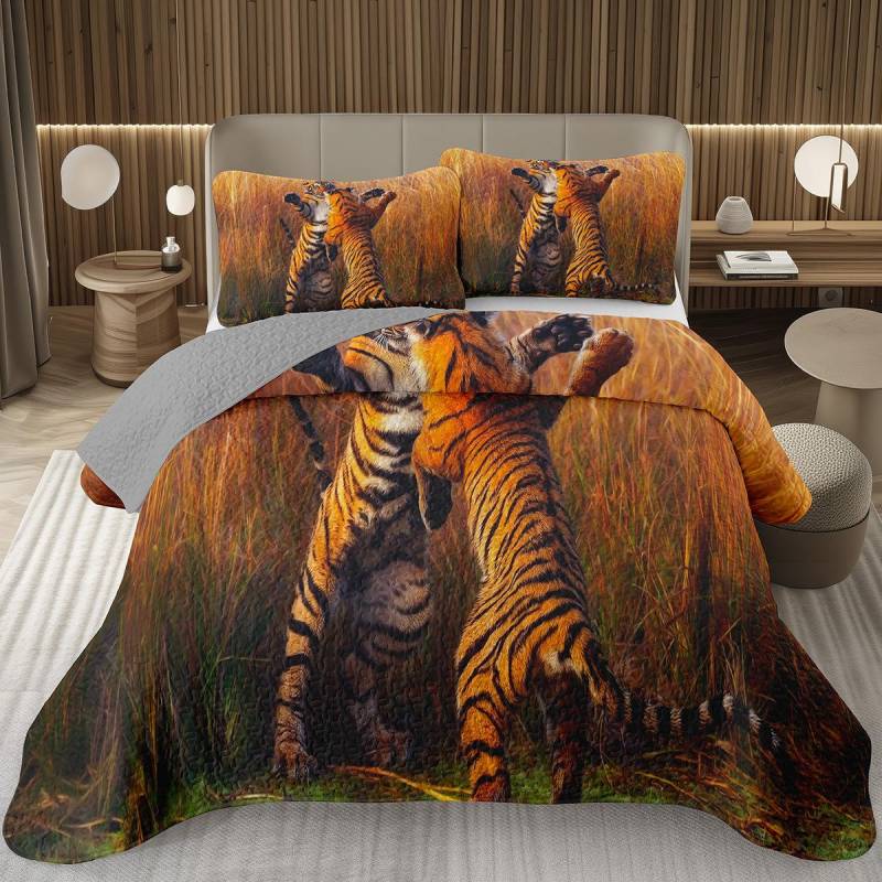 Tiger Quilt Set Twin King Size Wildtier Tiger Tagesdecke für Erwachsene Frauen Wildtierdruck Bettwäsche Western Bauernhaus Überwurf Set EU Single 135x200cm von Joom DACH