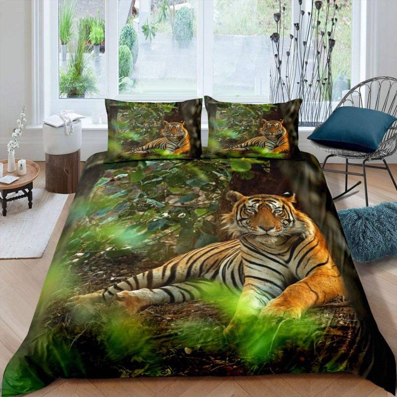 Tiger Wildtiere Bettbezug Set König des Waldes Muster Polyester Bettdeckenbezug King Queen Full Size Für Kinder Jungen Mädchen EU single(135x200cm) von Joom DACH