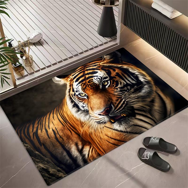 Tigerteppich für Badezimmerboden Weicher Flanell Memory-Schaum 3D-Fußmatte mit Tierdruck Saugfähig Rutschfest Toilettenmatte Küchenmatte 40x60cm von Joom DACH