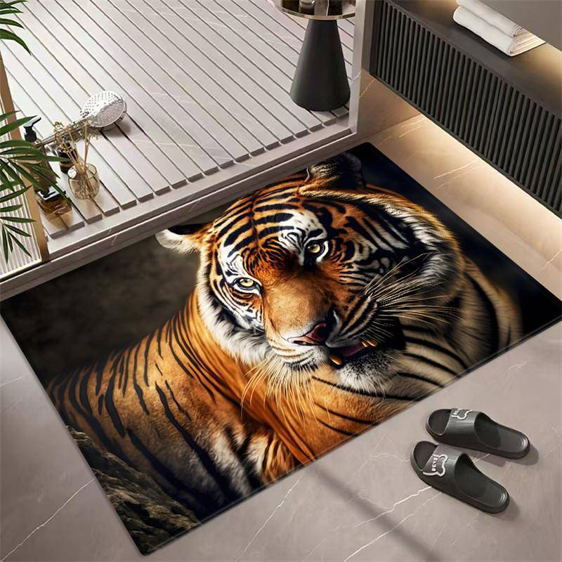Tigerteppich für Badezimmerboden Weicher Flanell Memory-Schaum 3D-Fußmatte mit Tierdruck Saugfähig Rutschfest Toilettenmatte Küchenmatte 40x60cm von Joom DACH