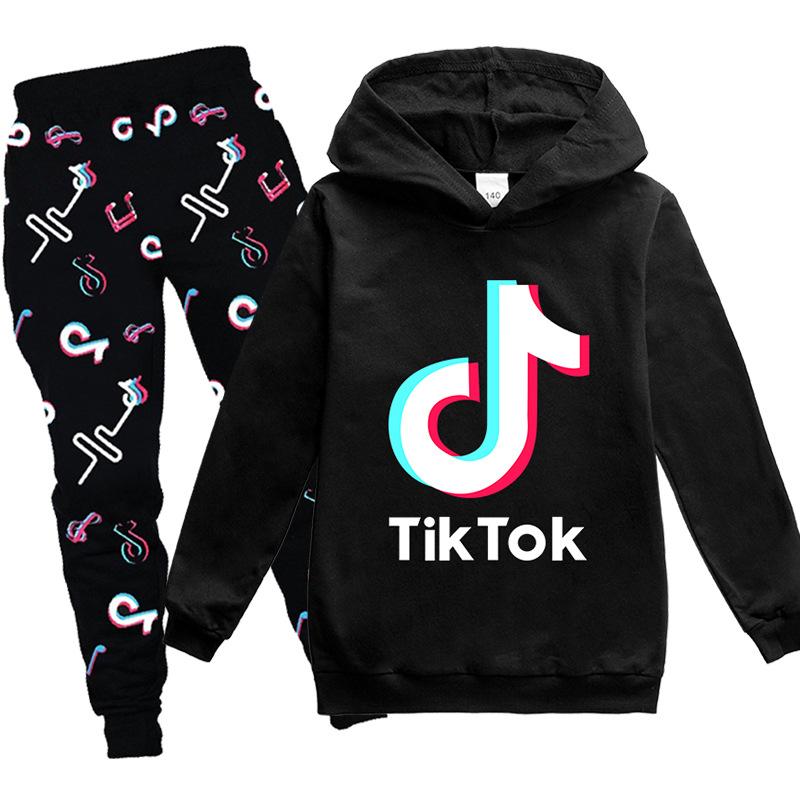 Tik Tok Trainingsanzug Kinder Tiktok Logo gedruckt Hoodie Hosen 2-teilige Sets Baby Jungen Kleidung Sets Kleinkind Mädchen Outfits 140 schwarz von Joom DACH