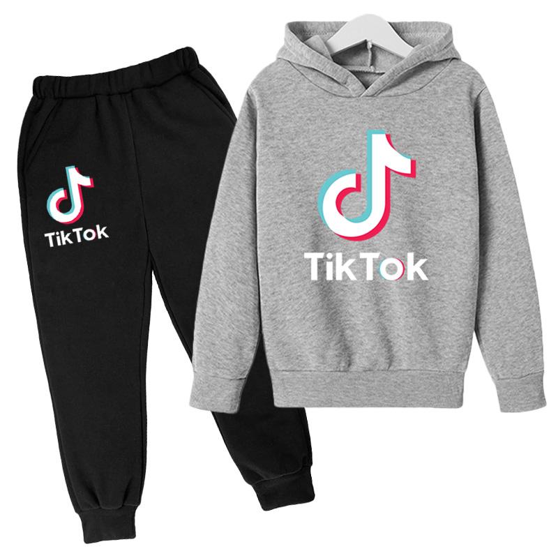 Tiktok Jungen und Mädchen Hoodie + Leggings Pullover Anzug 120CM grau von Joom DACH