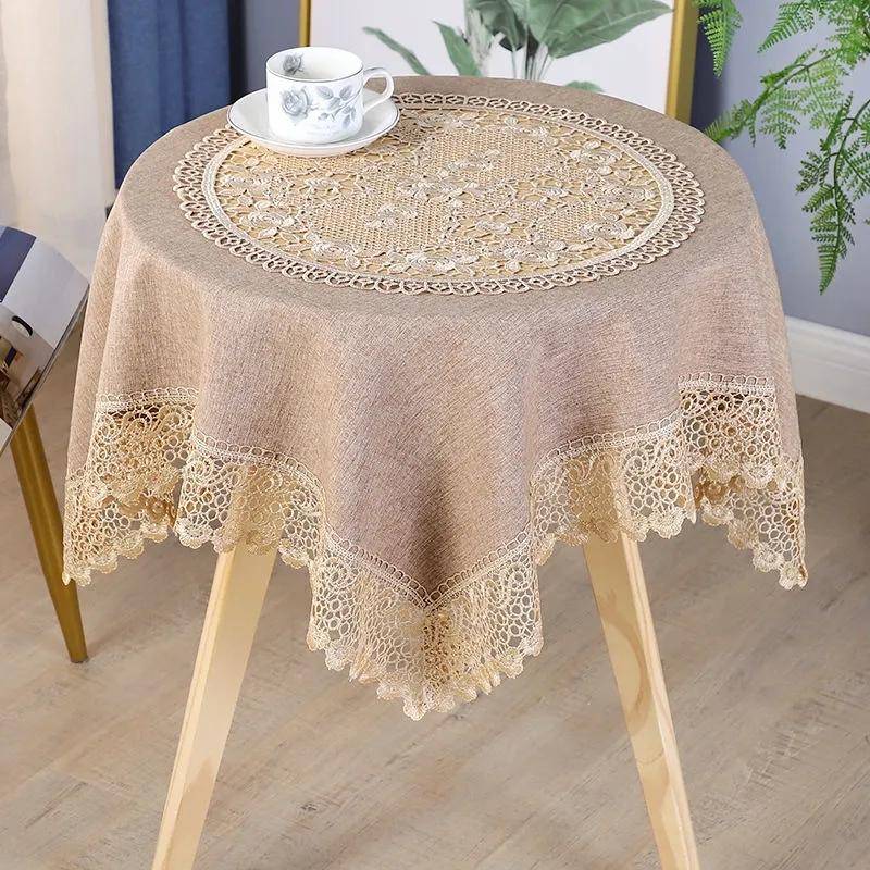 Tischdecke Kunst Einfache Rechteckige Frische Einfarbig Patchwork Ausgehöhlte Spitze Teetisch Runde Tischdecke 85*85cm khaki von Joom DACH