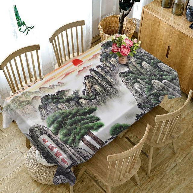 Tischdecke im chinesischen Stil mit Wasserfall- und Hochgebirgslandschaftsmuster, waschbar, dickes, rechteckiges Tischtuch für Hochzeiten 80 X 150CM von Joom DACH