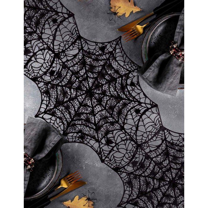 Tischläufer Spinnennetz aus PVC schwarz von Joom DACH