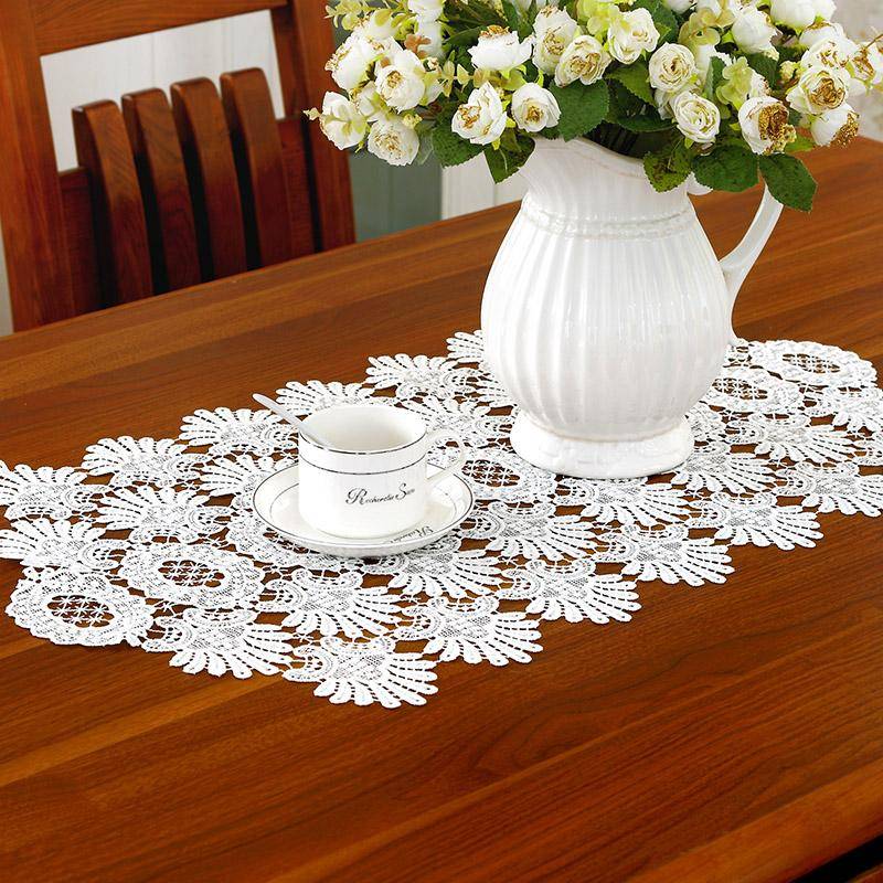 Tischläufer aushöhlen weiß Europa bestickte Tischfahne Tischdecke durchbrochene Spitze Tischset Kaffeepad Hochzeitsdekoration 40X70cm von Joom DACH