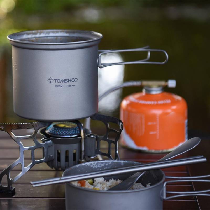 Titan-Kochgeschirr-Set, Outdoor-Kochgeschirr-Set, leichter Camping-Topf und Teller, tragbar zum Kochen silber von Joom DACH