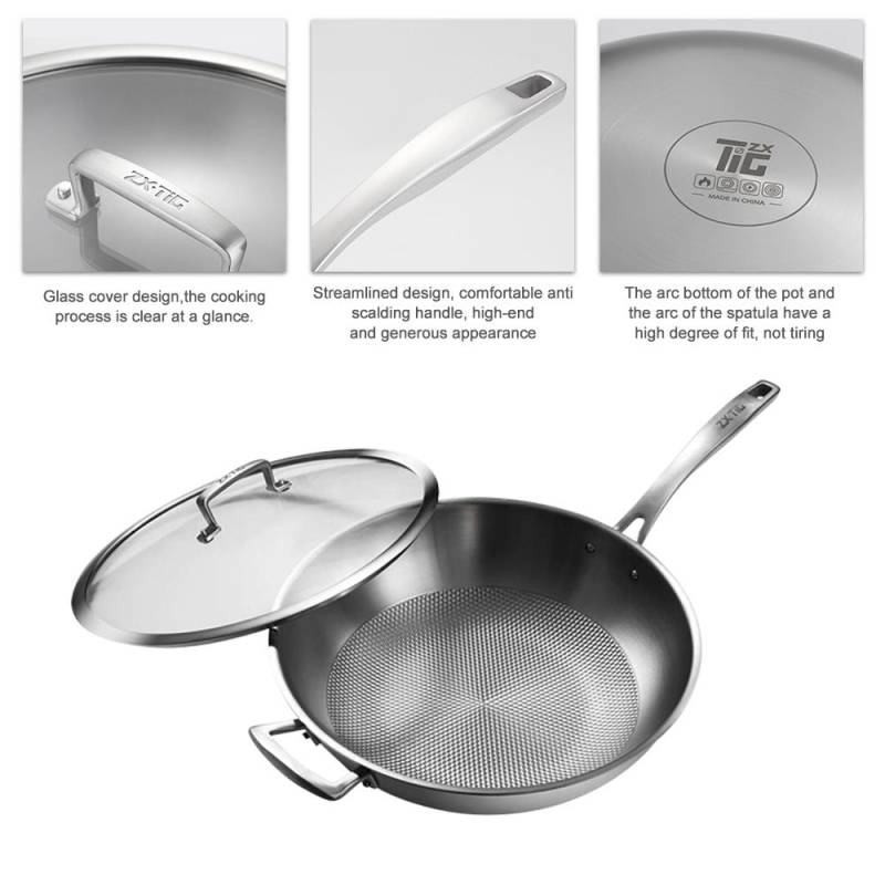 Titan Pfanne Antihaft-Bratpfanne Sichere Kochpfanne mit Glasdeckel 12 Zoll Küchenkochgeschirr silber von Joom DACH