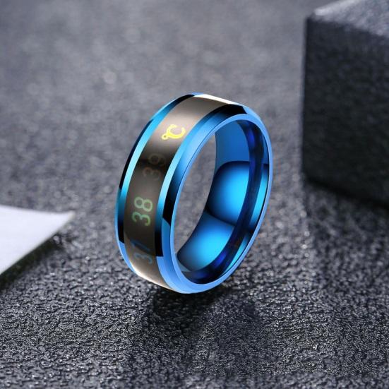 Titan Stahl Ehering Sense Körpertemperatur Ring Intelligenter Temperatursensor Ring Männer Frauen Ring US 10 blau von Joom DACH