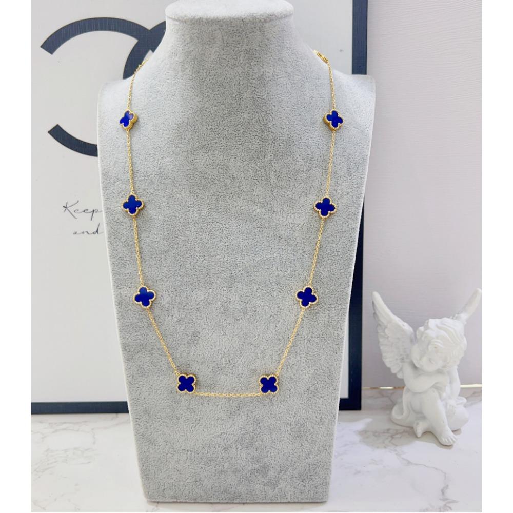 Titanstahl 10 Blumen vierblättriges Kleeblatt Halskette hochwertiger Luxus Damen Schlüsselbeinkette Schmuck dunkelblaue von Joom DACH