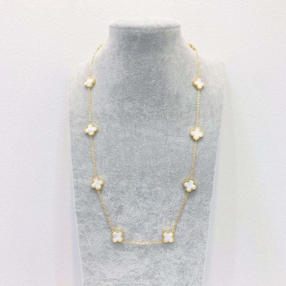 Titanstahl 10 Blumen vierblättriges Kleeblatt Halskette hochwertiger Luxus Damen Schlüsselbeinkette Schmuck weiß von Joom DACH