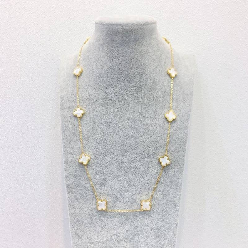 Titanstahl 10 Blumen vierblättriges Kleeblatt Halskette hochwertiger Luxus Damen Schlüsselbeinkette Schmuck weiß von Joom DACH